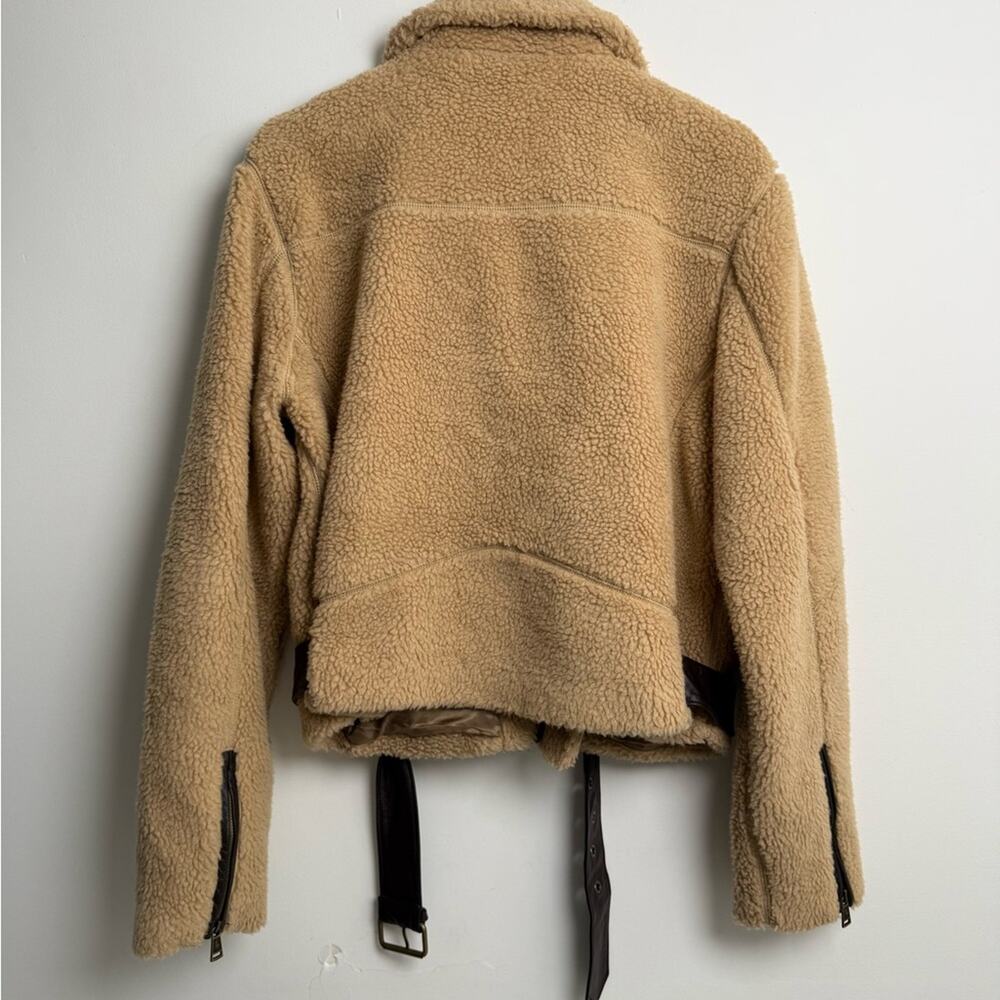 Polo Ralph Lauren Tan Sherpa moto belted Jacket cropped brown leather - Picture 6 of 10